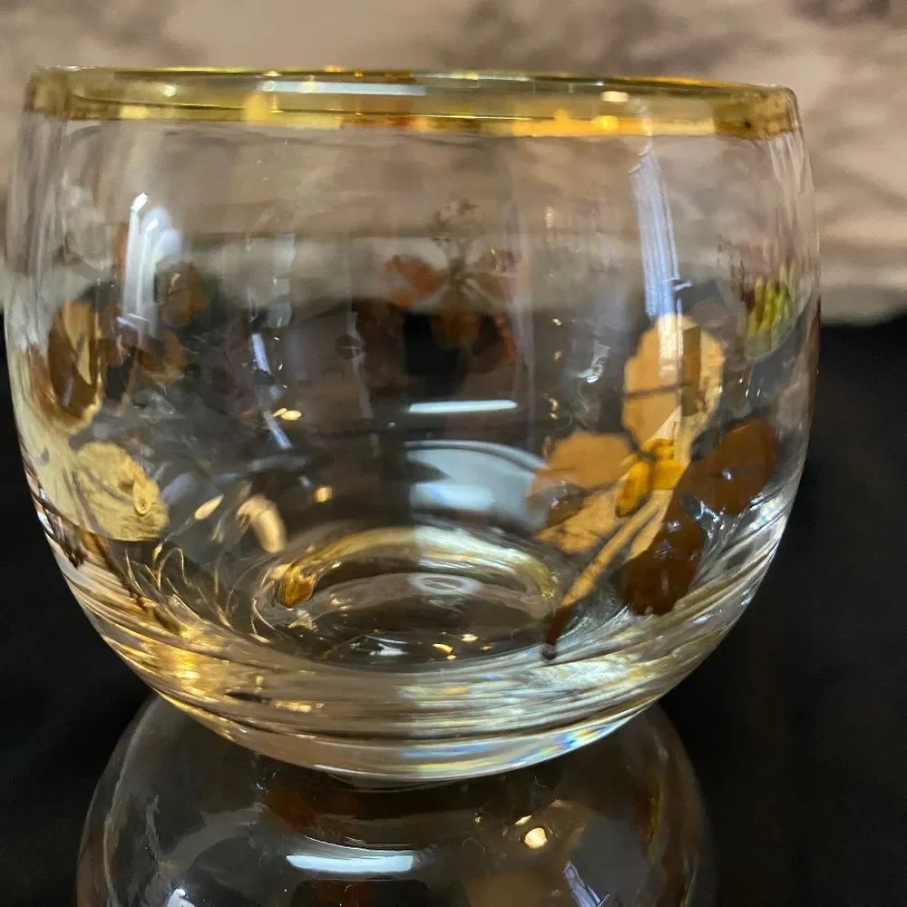 * Federal glass Roly Poly/tumbler glass gold accent four leaf clover set of 2
